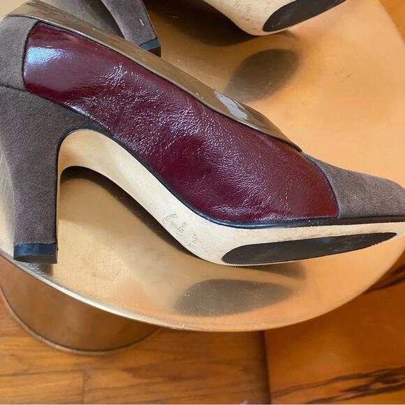 Anyi Lu | Made in Italy Leather Suede Taupe Burgundy Pumps Pristine Orig. $400+ - Picture 8 of 15